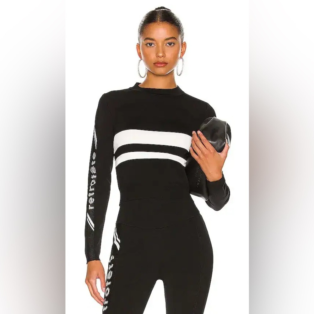 Retrofete Black and White Long Sleeve Athletic Tee